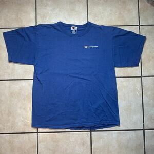 Vintage 90s Champion Blank Spellout Blue Cotton T-Shirt Mens Size Large